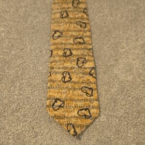 Buddy Holly‎ Center Silk Tie Tan With Muiscal Pattern With Glasses